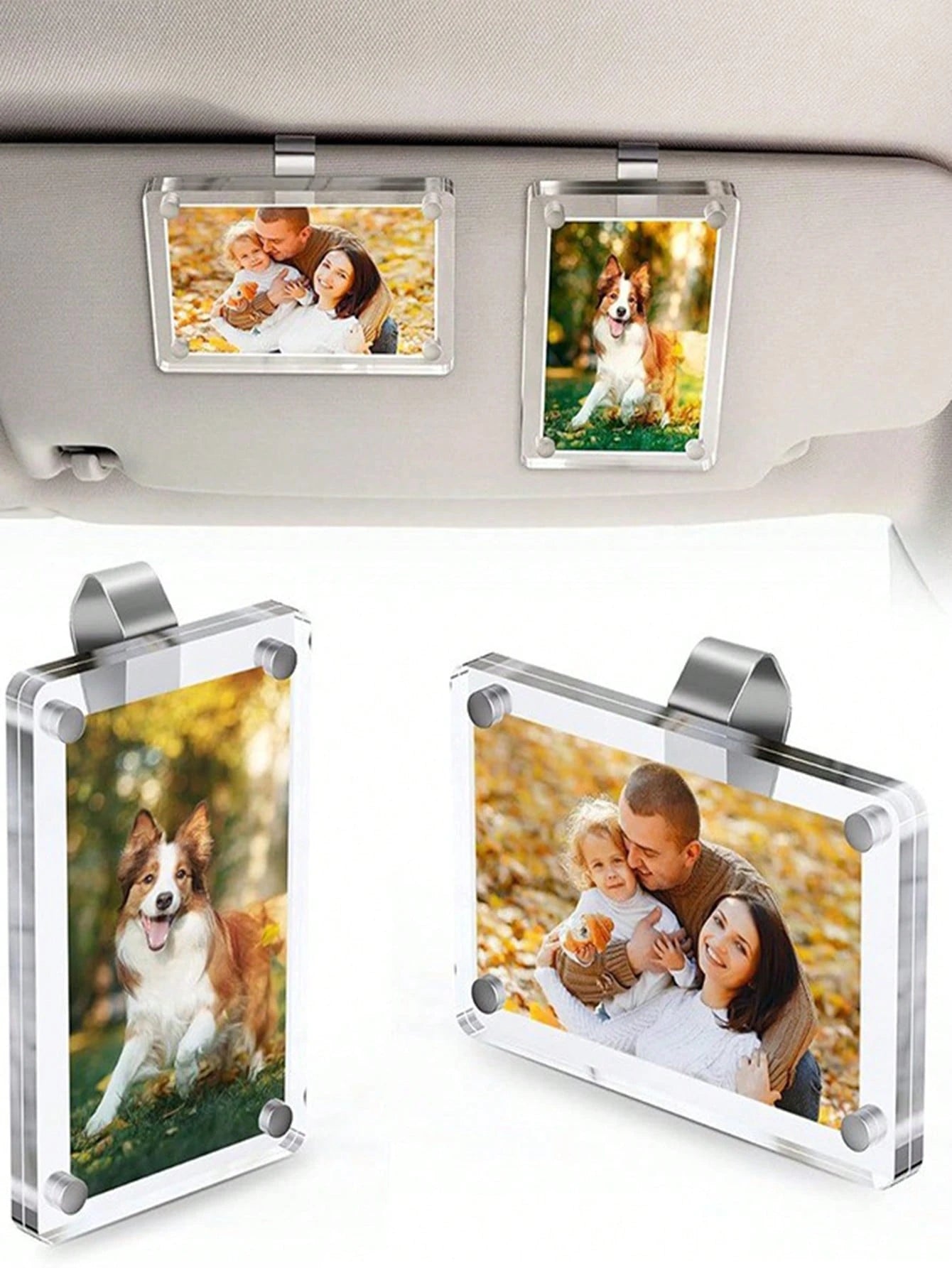 Acrylic Car Sun Visor Photo Frame Clip, Transparent Magnetic 3-Inch Photo/Picture Holder, 6*9CM Refrigerator Magnet