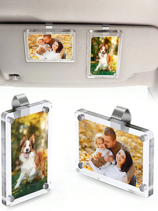 Acrylic Car Sun Visor Photo Frame Clip, Transparent Magnetic 3-Inch Photo/Picture Holder, 6*9CM Refrigerator Magnet