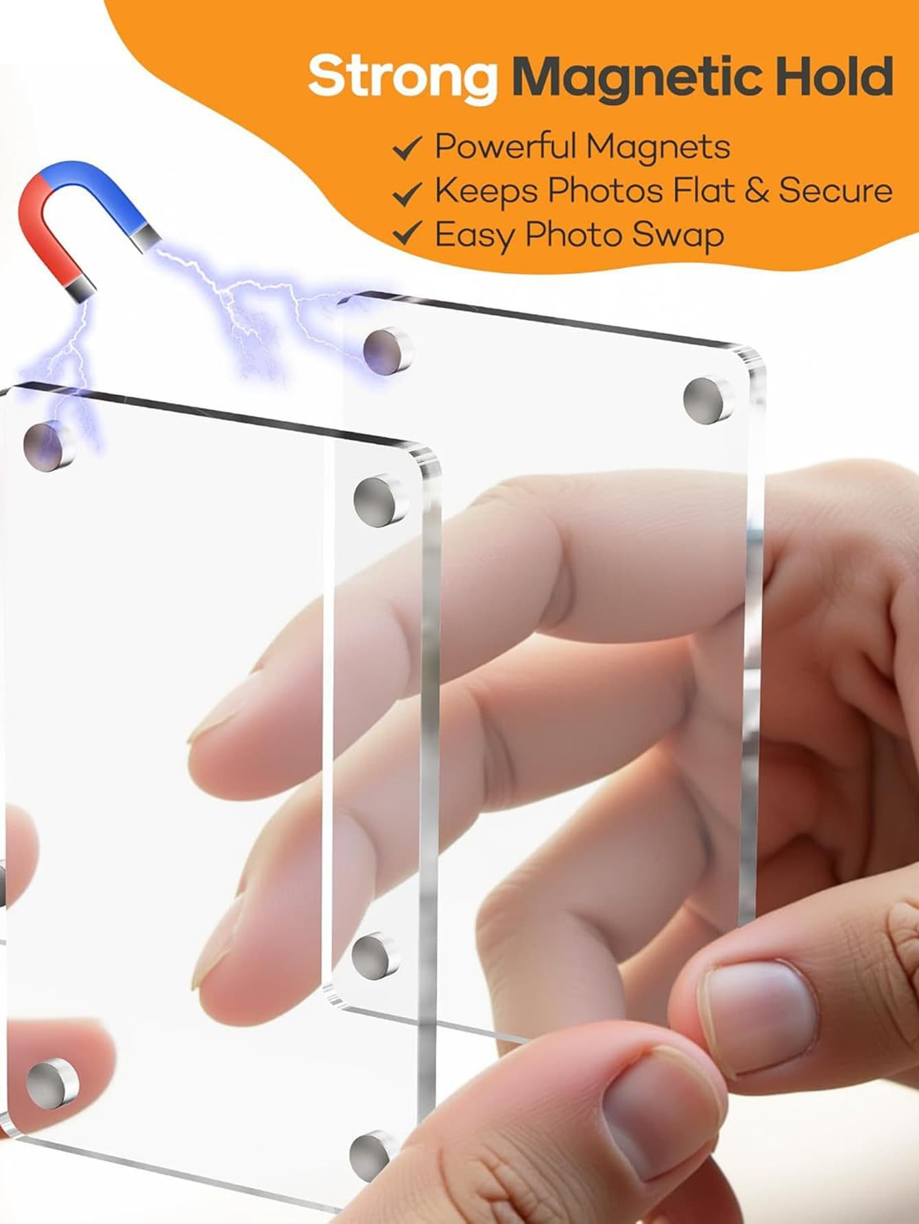 Acrylic Car Sun Visor Photo Frame Clip, Transparent Magnetic 3-Inch Photo/Picture Holder, 6*9CM Refrigerator Magnet