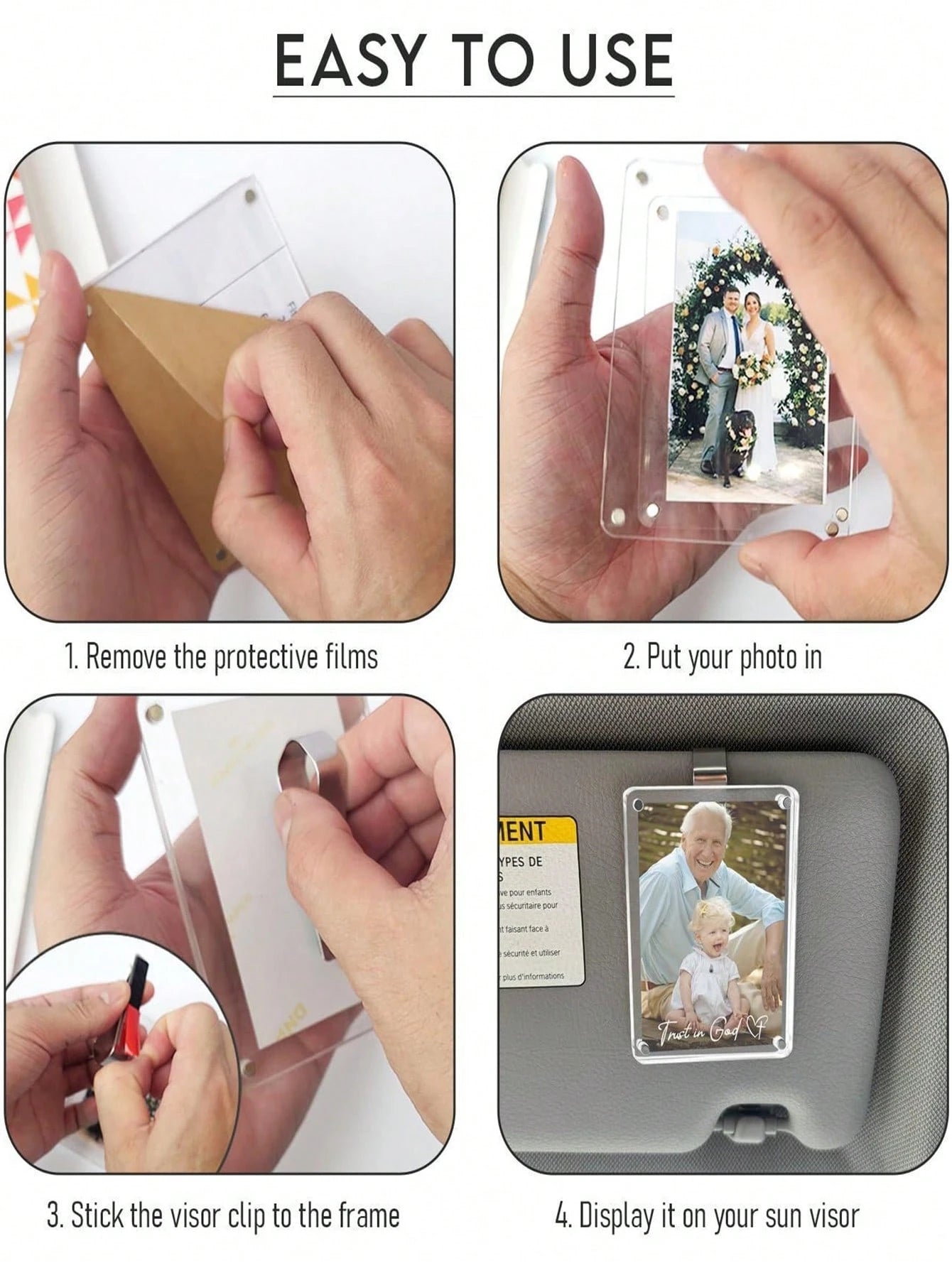 Acrylic Car Sun Visor Photo Frame Clip, Transparent Magnetic 3-Inch Photo/Picture Holder, 6*9CM Refrigerator Magnet