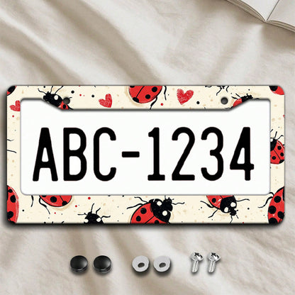 [Activate] 2D Plane 1. 12.2inch X 6.3inch Creative License Plate Frame| Red And Black Ladybug Pattern Design, Universal Material, Stylish Car Decoration, An Ideal Choice For Car Enthusiasts, Includes