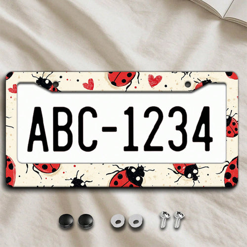 [Activate] 2D Plane 1. 12.2inch X 6.3inch Creative License Plate Frame| Red And Black Ladybug Pattern Design, Universal Material, Stylish Car Decoration, An Ideal Choice For Car Enthusiasts, Includes