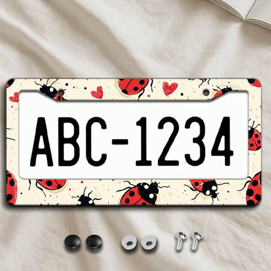 [Activate] 2D Plane 1. 12.2inch X 6.3inch Creative License Plate Frame| Red And Black Ladybug Pattern Design, Universal Material, Stylish Car Decoration, An Ideal Choice For Car Enthusiasts, Includes