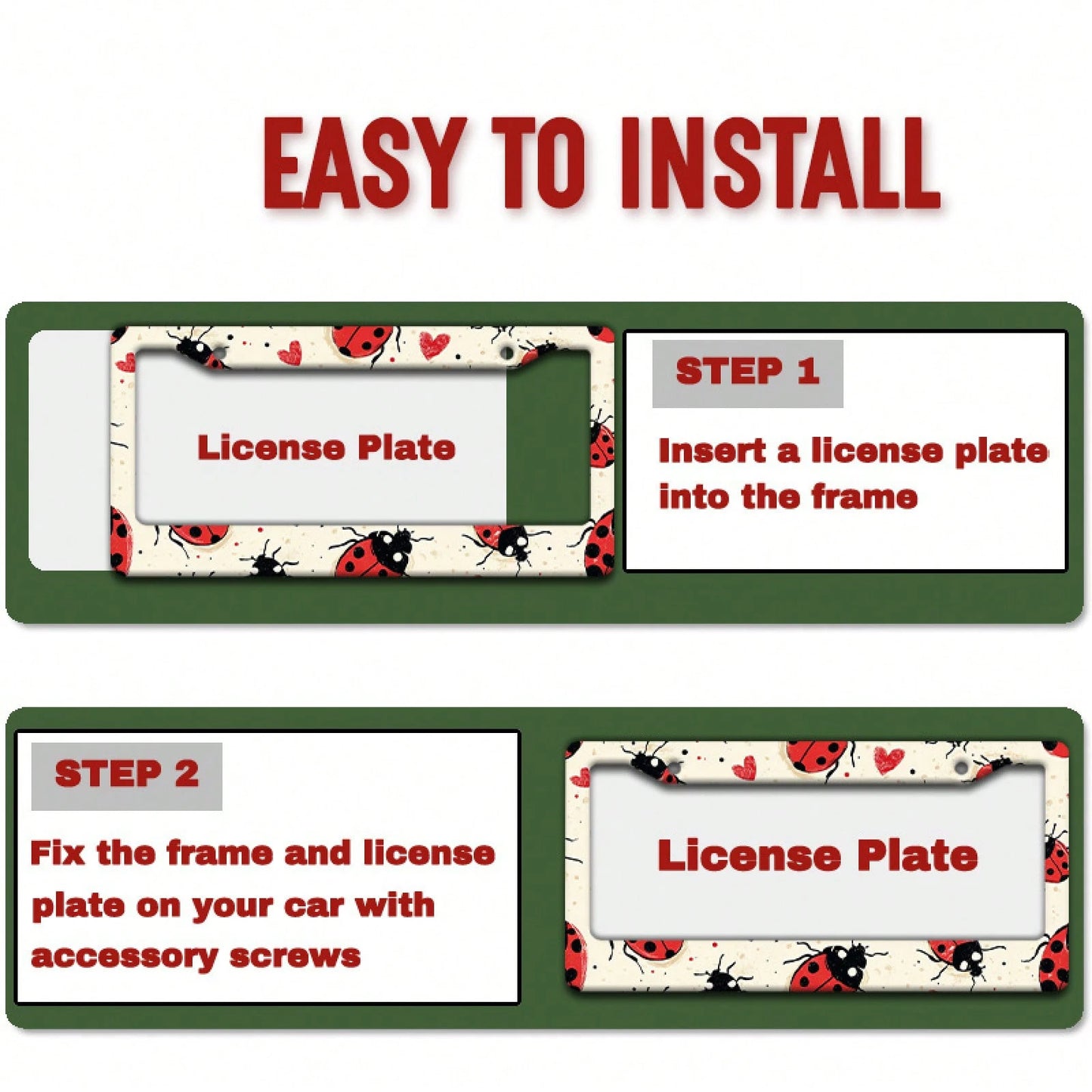 [Activate] 2D Plane 1. 12.2inch X 6.3inch Creative License Plate Frame| Red And Black Ladybug Pattern Design, Universal Material, Stylish Car Decoration, An Ideal Choice For Car Enthusiasts, Includes