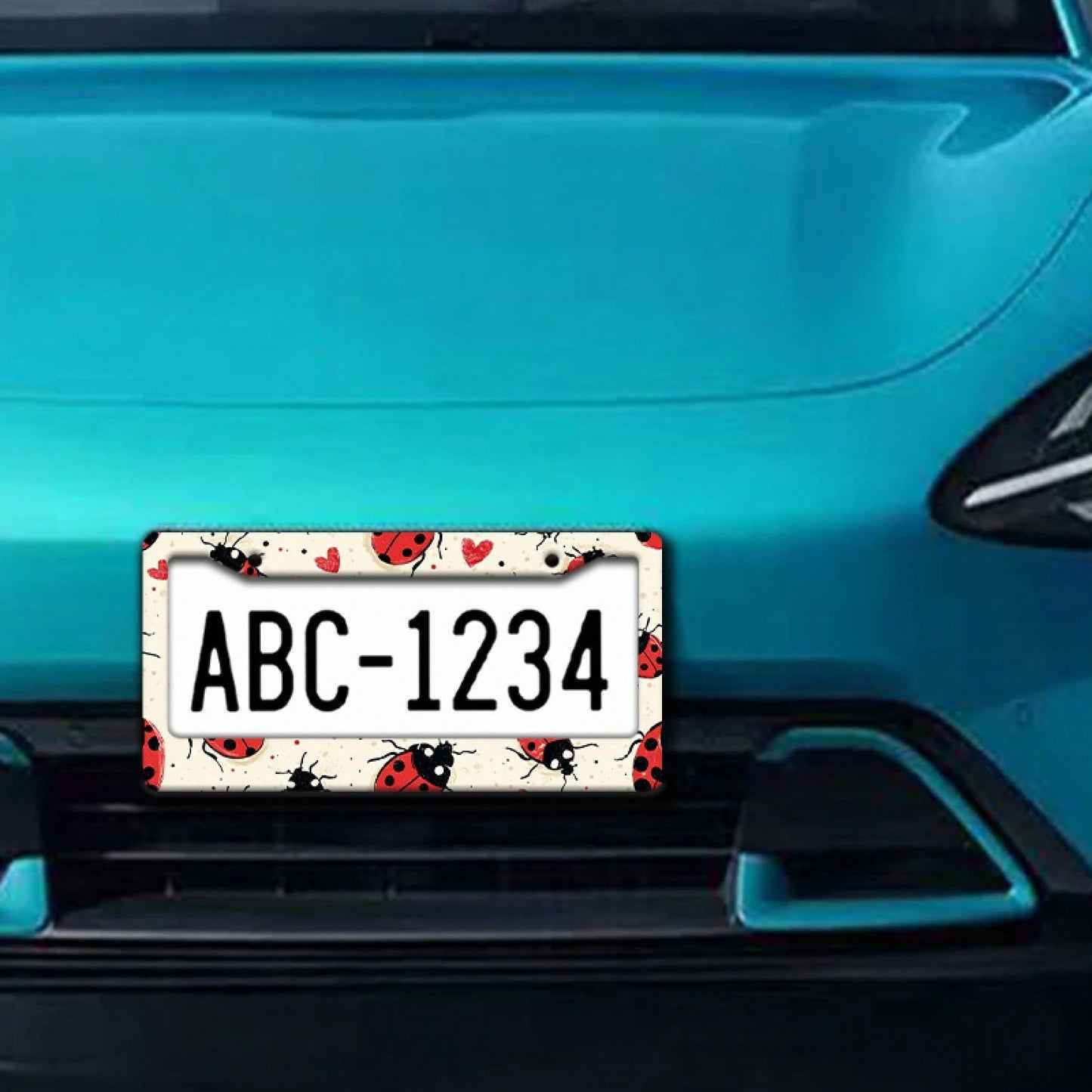 [Activate] 2D Plane 1. 12.2inch X 6.3inch Creative License Plate Frame| Red And Black Ladybug Pattern Design, Universal Material, Stylish Car Decoration, An Ideal Choice For Car Enthusiasts, Includes