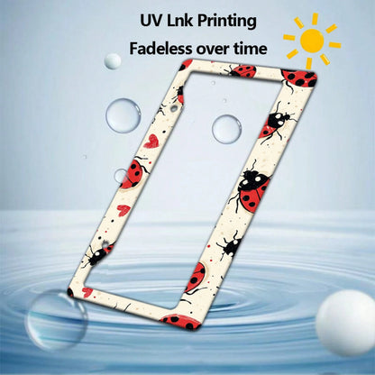 [Activate] 2D Plane 1. 12.2inch X 6.3inch Creative License Plate Frame| Red And Black Ladybug Pattern Design, Universal Material, Stylish Car Decoration, An Ideal Choice For Car Enthusiasts, Includes