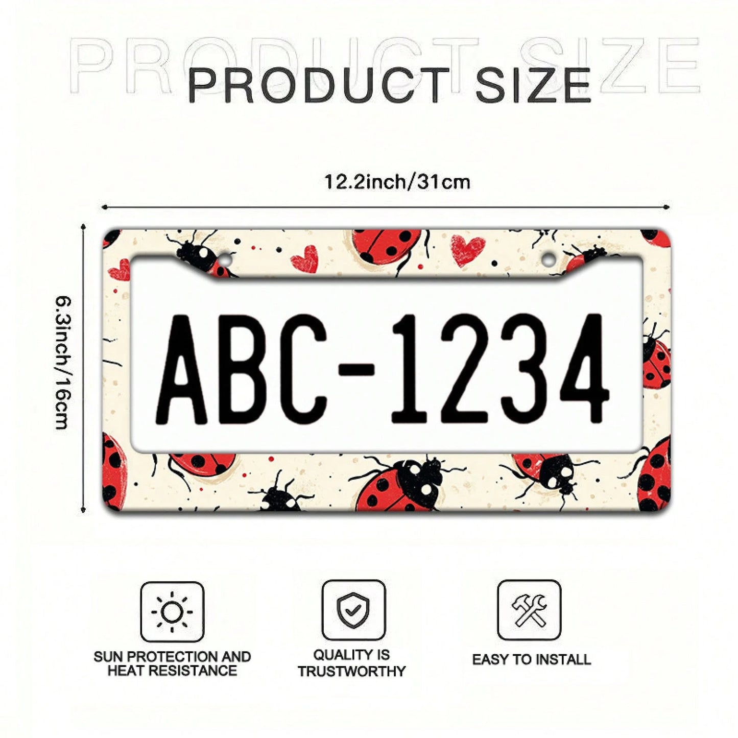 [Activate] 2D Plane 1. 12.2inch X 6.3inch Creative License Plate Frame| Red And Black Ladybug Pattern Design, Universal Material, Stylish Car Decoration, An Ideal Choice For Car Enthusiasts, Includes