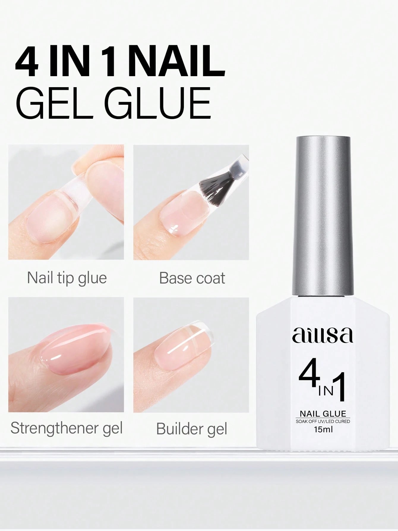 AILLSA Nail Glue,15ml/1Pc Soak Off LED/UV, Quick-Drying Gel Nail Polish,For Nail Art, For Home Salon Nail Art DIY