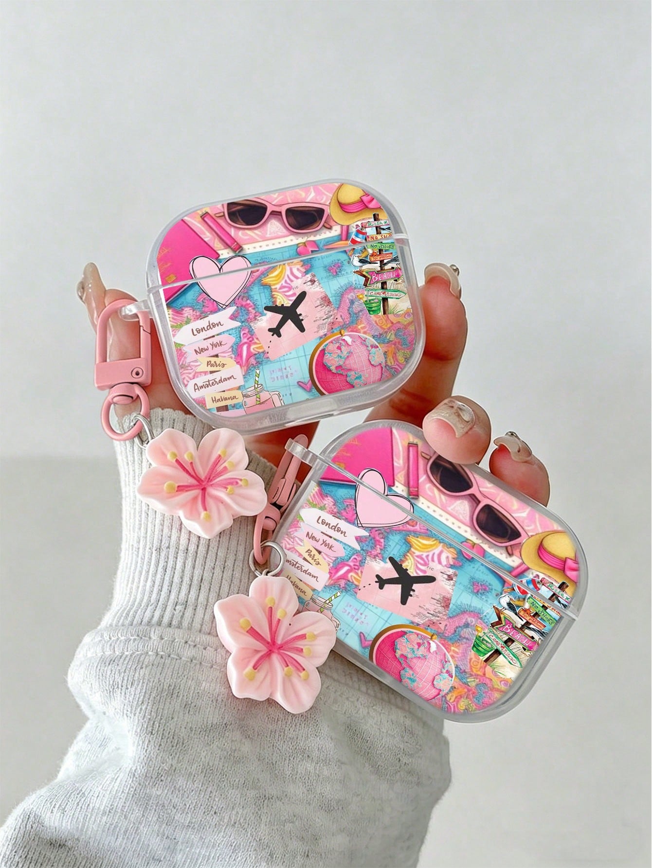 Airplane Painted Transparent Additional Flower Pendant Fashion Bluetooth Earphone Case Suitable For Painted Transparent Fashion Bluetooth Earphone Case Suitable For S4 Protective Case Apple Wireless B