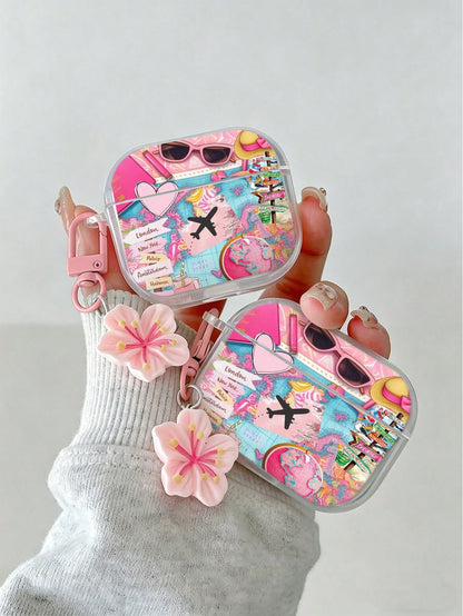 Airplane Painted Transparent Additional Flower Pendant Fashion Bluetooth Earphone Case Suitable For Painted Transparent Fashion Bluetooth Earphone Case Suitable For S4 Protective Case Apple Wireless B