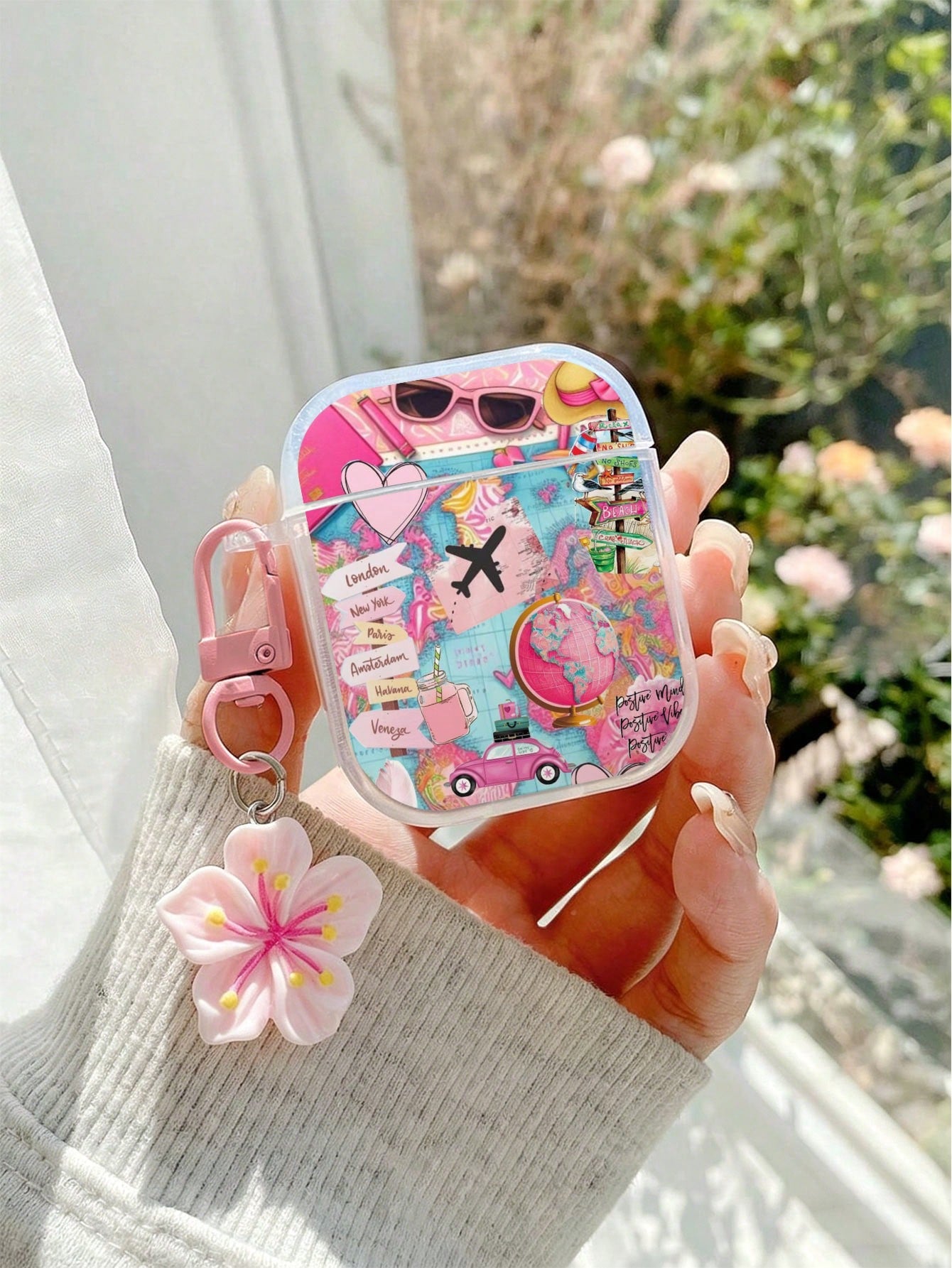 Airplane Painted Transparent Additional Flower Pendant Fashion Bluetooth Earphone Case Suitable For Painted Transparent Fashion Bluetooth Earphone Case Suitable For S4 Protective Case Apple Wireless B
