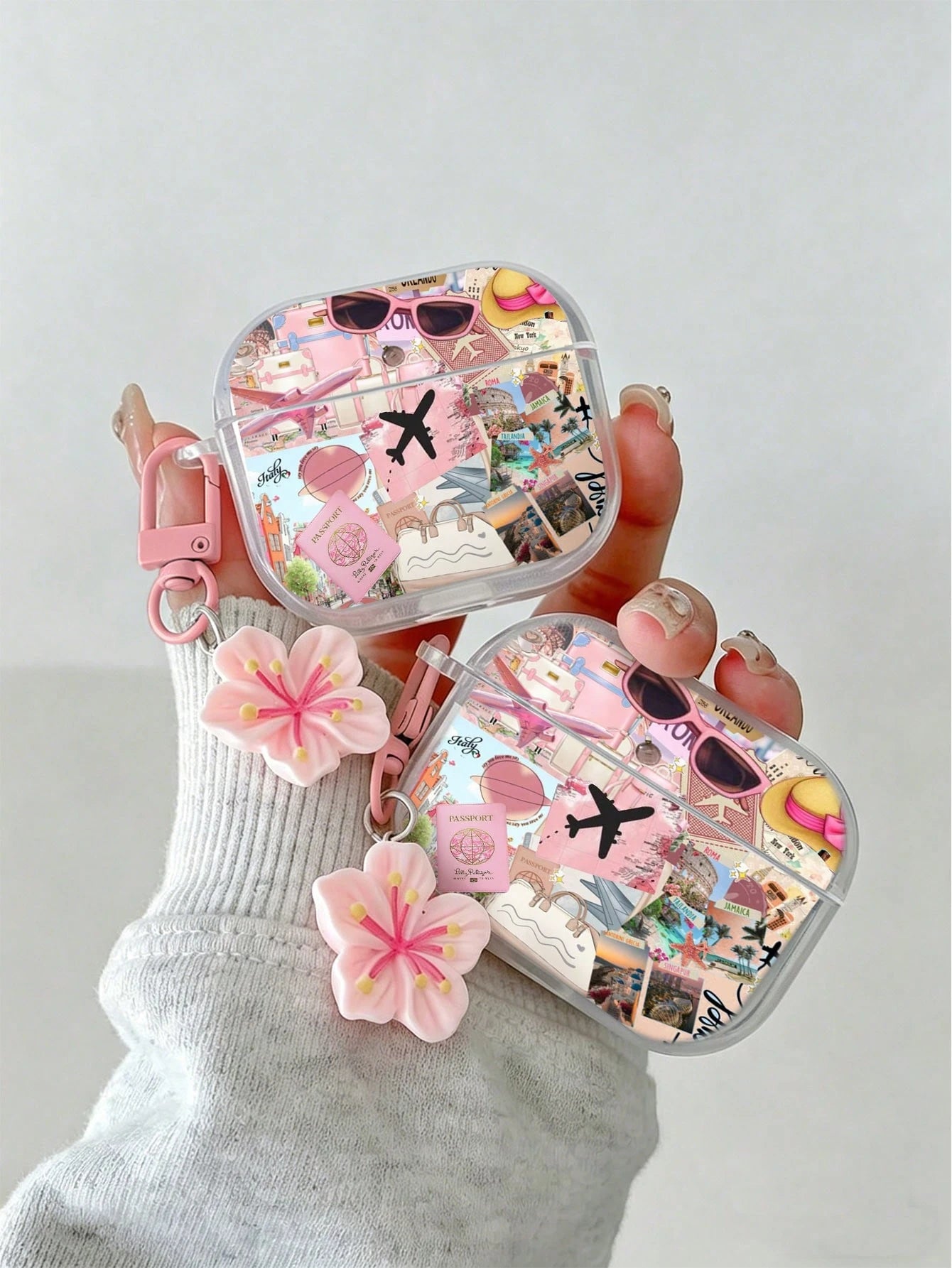Airplane Painted Transparent Additional Flower Pendant Fashion Bluetooth Earphone Case Suitable For Painted Transparent Fashion Bluetooth Earphone Case Suitable For S4 Protective Case Apple Wireless B
