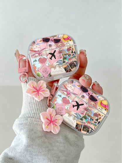 Airplane Painted Transparent Additional Flower Pendant Fashion Bluetooth Earphone Case Suitable For Painted Transparent Fashion Bluetooth Earphone Case Suitable For S4 Protective Case Apple Wireless B