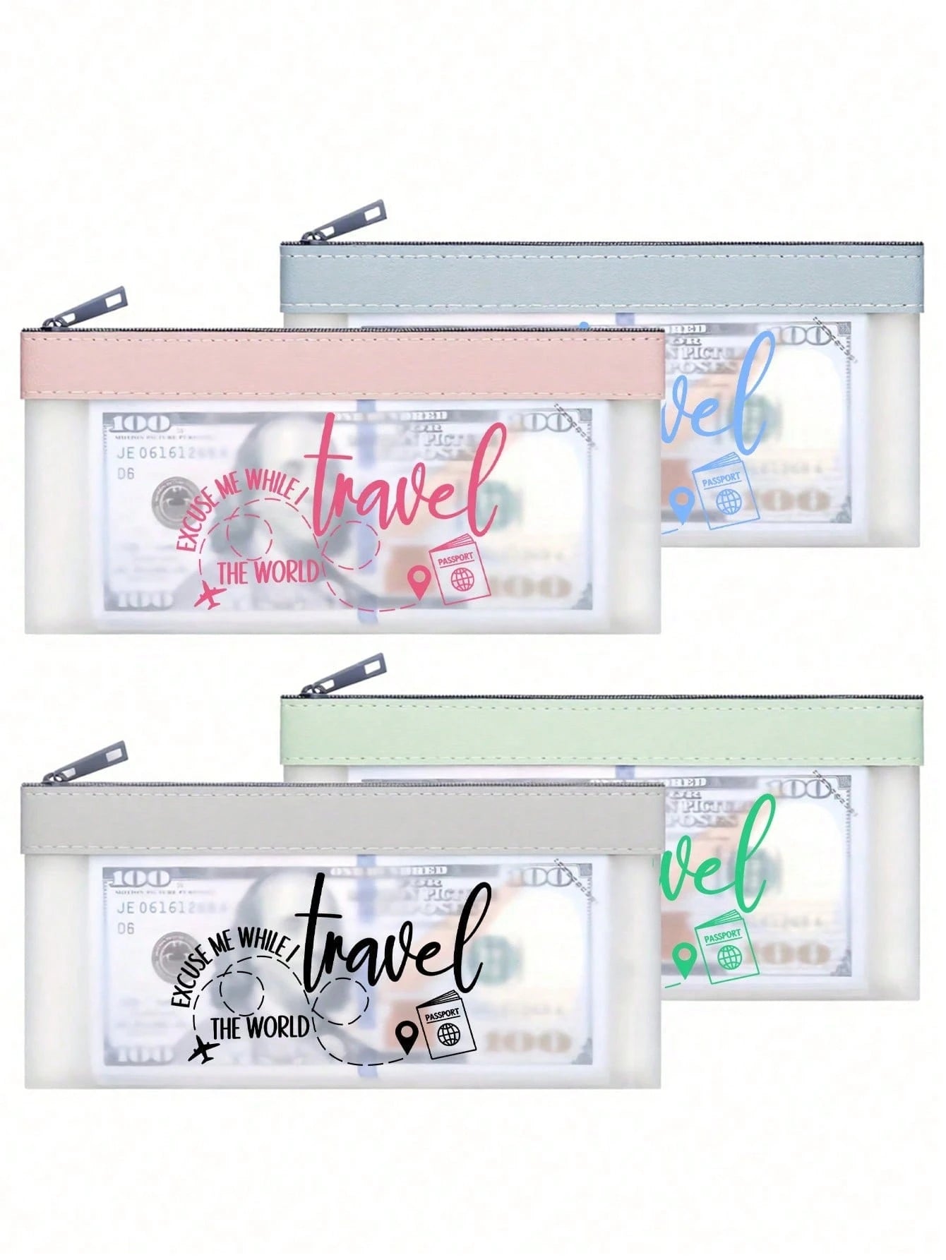 Airplane Theme Makeup Bag, Travel Cosmetic Organizer, Airplane Route, Travel Elements English Letter Print, Zipper Pouch, Cash Envelope, Passport Holder, Transparent Bank Deposit Bag, Smooth Zipper Li