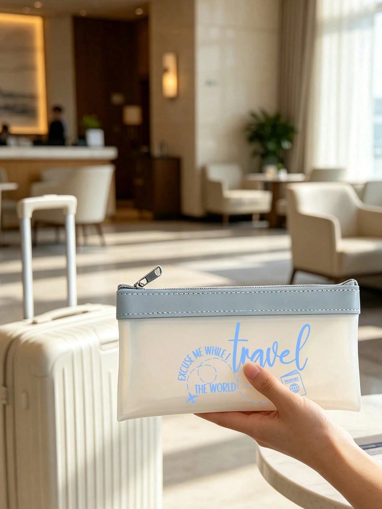 Airplane Theme Makeup Bag, Travel Cosmetic Organizer, Airplane Route, Travel Elements English Letter Print, Zipper Pouch, Cash Envelope, Passport Holder, Transparent Bank Deposit Bag, Smooth Zipper Li