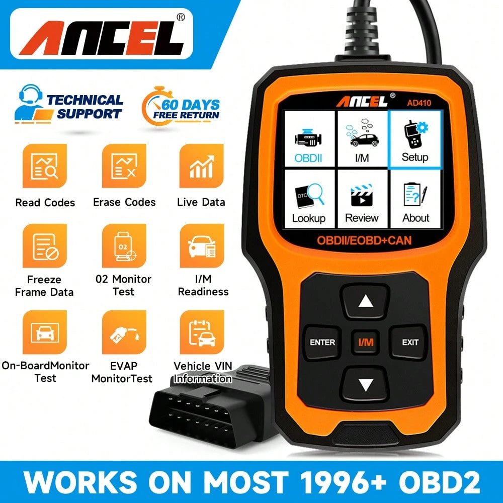 ANCEL AD410 Enhanced OBD2 Scanner, Check Engine Fault Code Reader For Vehicles, Automotive Mechanic Tools Fault Diagnosis, OBDII Diagnostic Scan Tool For 1996+ All OBDII Cars,Scanner Automotriz, Car S