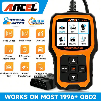 ANCEL AD410 Enhanced OBD2 Scanner, Check Engine Fault Code Reader For Vehicles, Automotive Mechanic Tools Fault Diagnosis, OBDII Diagnostic Scan Tool For 1996+ All OBDII Cars,Scanner Automotriz, Car S