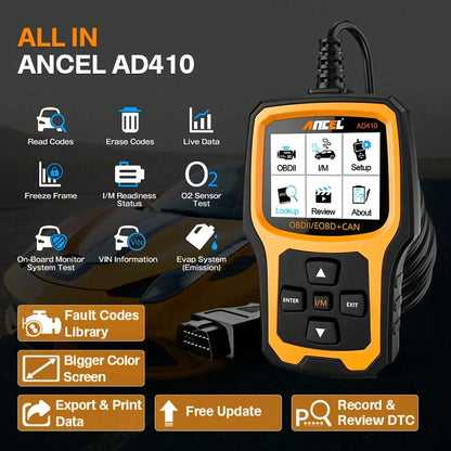 ANCEL AD410 Enhanced OBD2 Scanner, Check Engine Fault Code Reader For Vehicles, Automotive Mechanic Tools Fault Diagnosis, OBDII Diagnostic Scan Tool For 1996+ All OBDII Cars,Scanner Automotriz, Car S