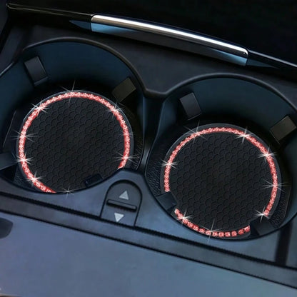 Anti-Slip Shock-Absorbing Rhinestone Decor Car Cup Holder Mat, Round Heat-Insulating Pad For Car Interior