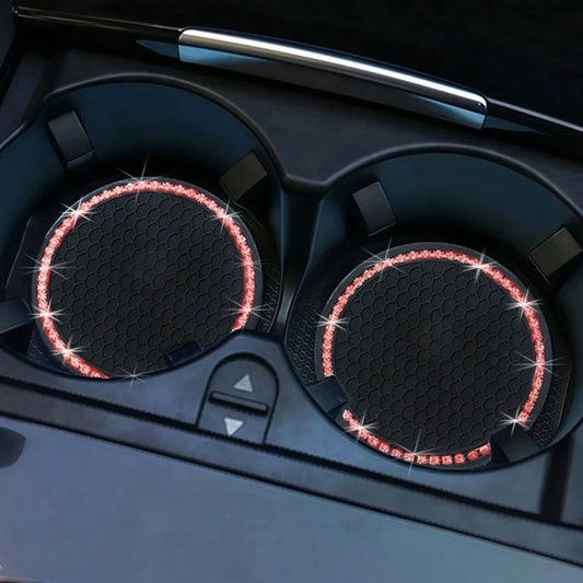 Anti-Slip Shock-Absorbing Rhinestone Decor Car Cup Holder Mat, Round Heat-Insulating Pad For Car Interior