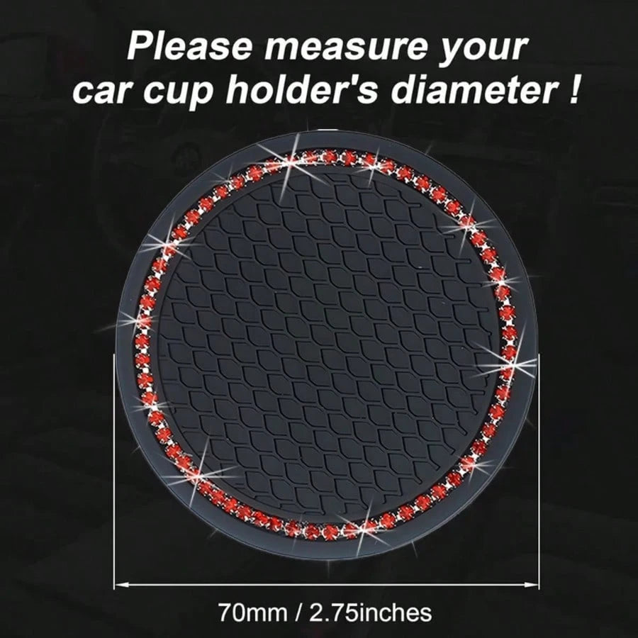 Anti-Slip Shock-Absorbing Rhinestone Decor Car Cup Holder Mat, Round Heat-Insulating Pad For Car Interior