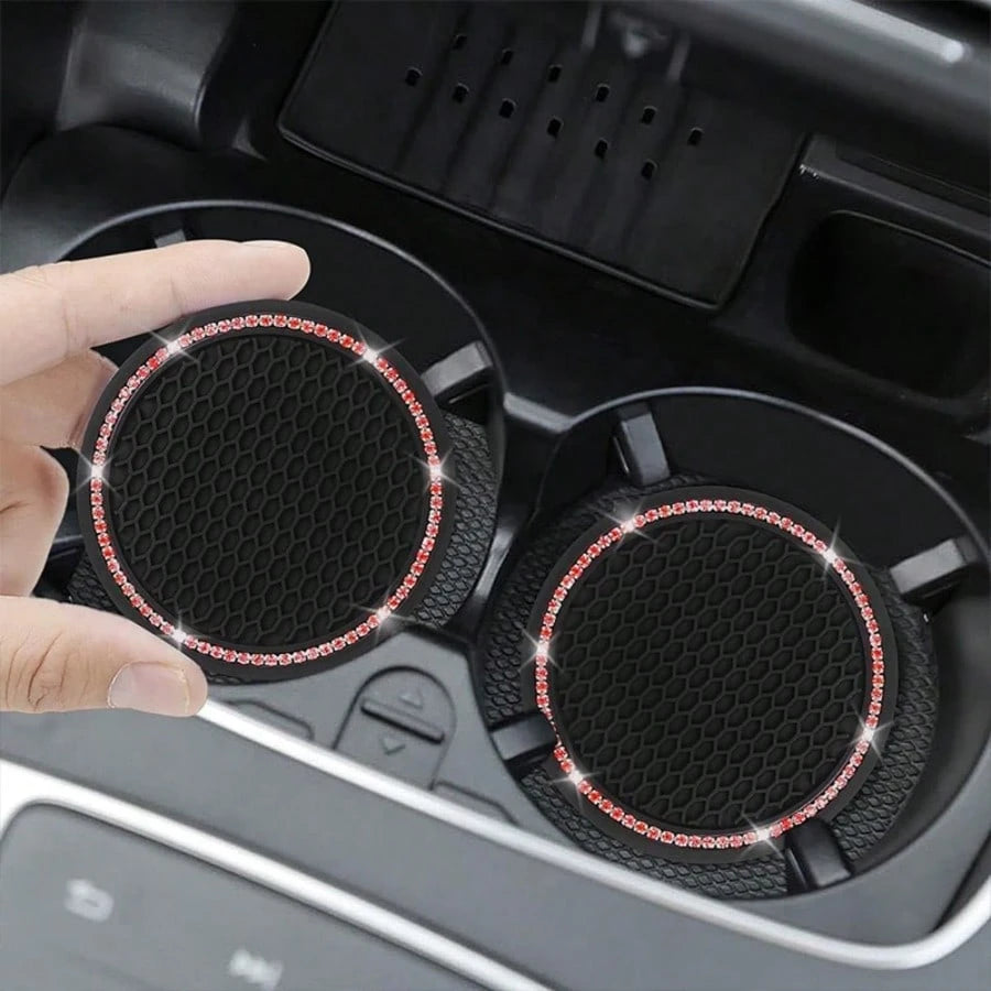 Anti-Slip Shock-Absorbing Rhinestone Decor Car Cup Holder Mat, Round Heat-Insulating Pad For Car Interior