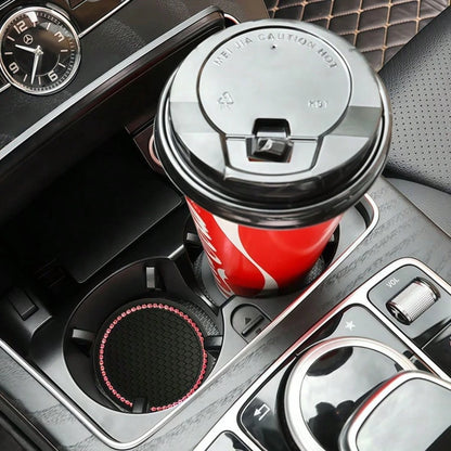 Anti-Slip Shock-Absorbing Rhinestone Decor Car Cup Holder Mat, Round Heat-Insulating Pad For Car Interior
