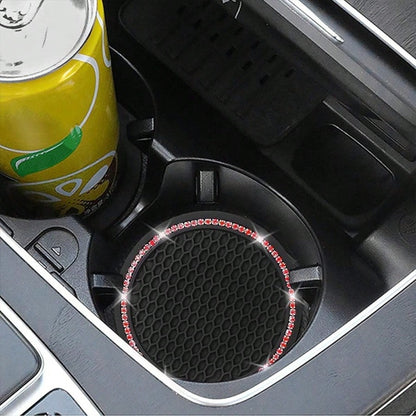 Anti-Slip Shock-Absorbing Rhinestone Decor Car Cup Holder Mat, Round Heat-Insulating Pad For Car Interior