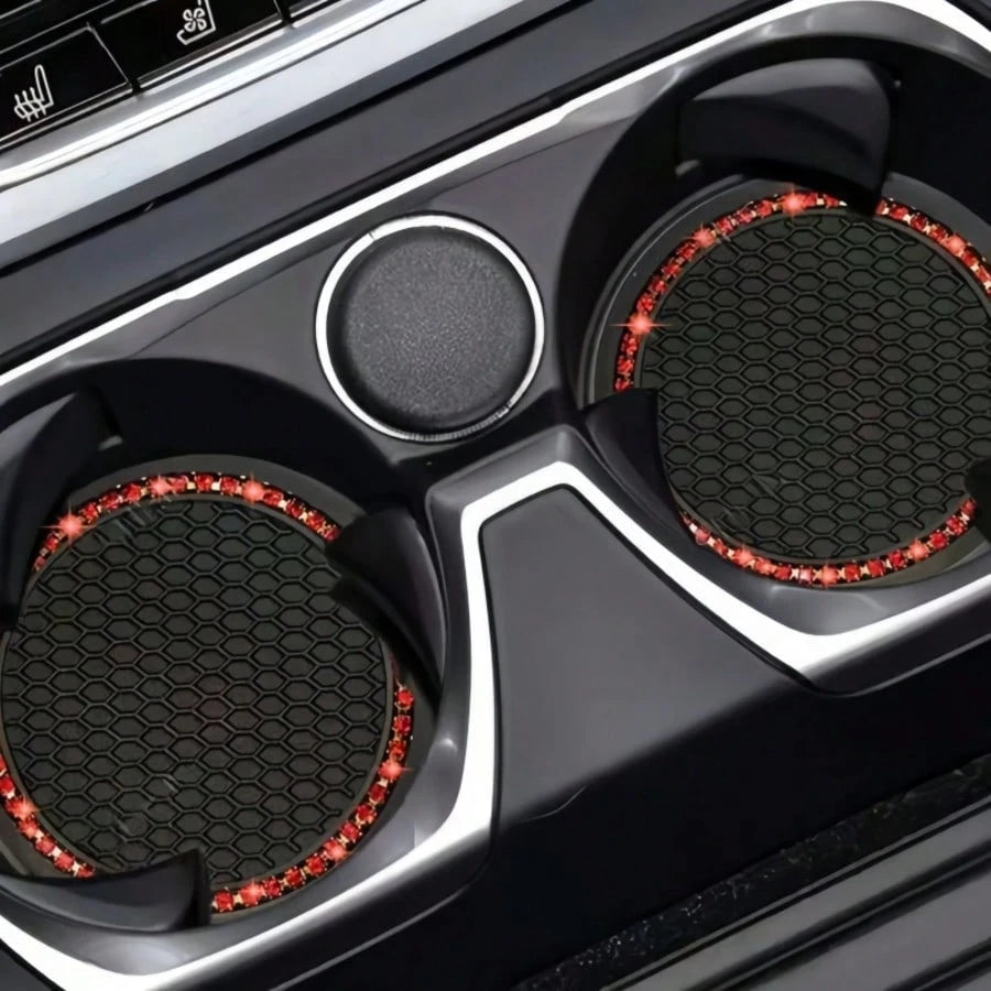 Anti-Slip Shock-Absorbing Rhinestone Decor Car Cup Holder Mat, Round Heat-Insulating Pad For Car Interior
