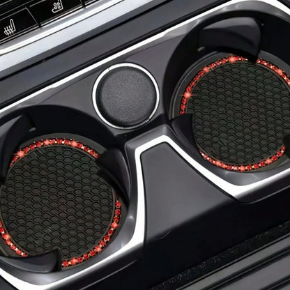 Anti-Slip Shock-Absorbing Rhinestone Decor Car Cup Holder Mat, Round Heat-Insulating Pad For Car Interior