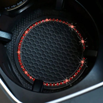 Anti-Slip Shock-Absorbing Rhinestone Decor Car Cup Holder Mat, Round Heat-Insulating Pad For Car Interior