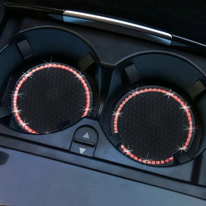 Anti-Slip Shock-Absorbing Rhinestone Decor Car Cup Holder Mat, Round Heat-Insulating Pad For Car Interior