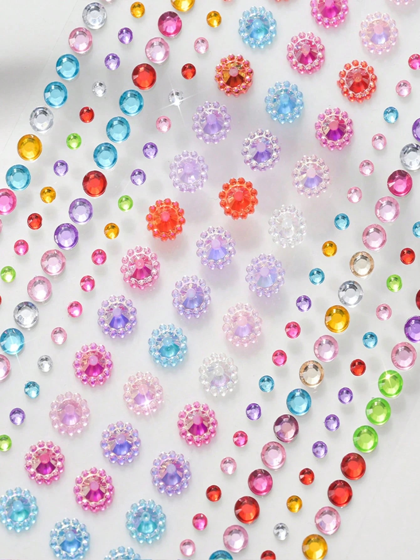 Approx. 700pcs/5sheets 3D Rainbow Rhinestone Face Gems Stickers, 5sheets Acrylic Sparkling Heart Star Stickers Self-Adhesive Diamonds Design For Makeup And Clothing, Multi-Color Rhinestone Face Gems S
