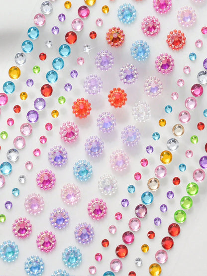 Approx. 700pcs/5sheets 3D Rainbow Rhinestone Face Gems Stickers, 5sheets Acrylic Sparkling Heart Star Stickers Self-Adhesive Diamonds Design For Makeup And Clothing, Multi-Color Rhinestone Face Gems S
