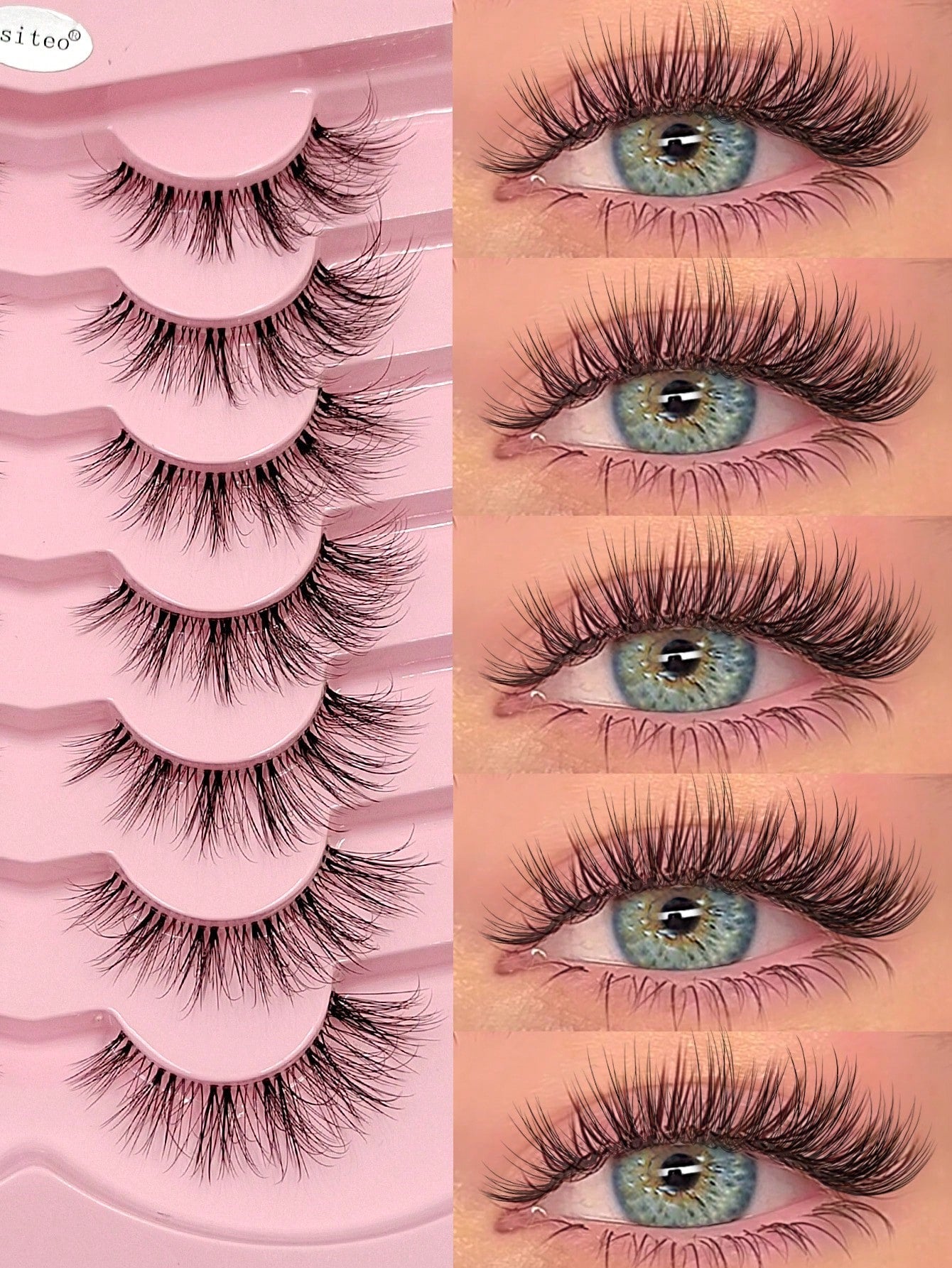 Asiteo 7 Pairs Natural Lightweight False Eyelashes- Lightweight & Reusable, Creates Perfect Voluminous Effect- Transparent Lash Bands, Criss-Cross Design, Essential For Eye Makeup