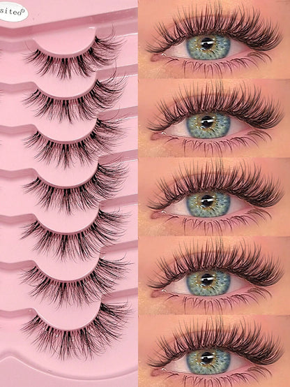 Asiteo 7 Pairs Natural Lightweight False Eyelashes- Lightweight & Reusable, Creates Perfect Voluminous Effect- Transparent Lash Bands, Criss-Cross Design, Essential For Eye Makeup