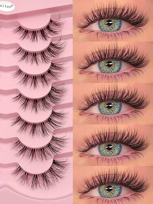Asiteo 7 Pairs Natural Lightweight False Eyelashes- Lightweight & Reusable, Creates Perfect Voluminous Effect- Transparent Lash Bands, Criss-Cross Design, Essential For Eye Makeup