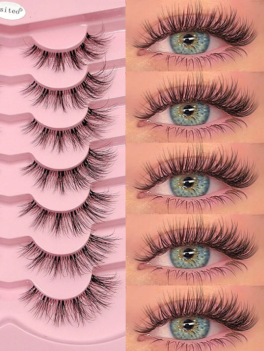Asiteo 7 Pairs Natural Lightweight False Eyelashes- Lightweight & Reusable, Creates Perfect Voluminous Effect- Transparent Lash Bands, Criss-Cross Design, Essential For Eye Makeup