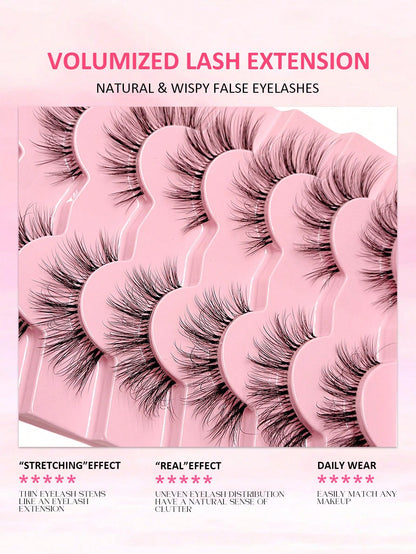 Asiteo 7 Pairs Natural Lightweight False Eyelashes- Lightweight & Reusable, Creates Perfect Voluminous Effect- Transparent Lash Bands, Criss-Cross Design, Essential For Eye Makeup
