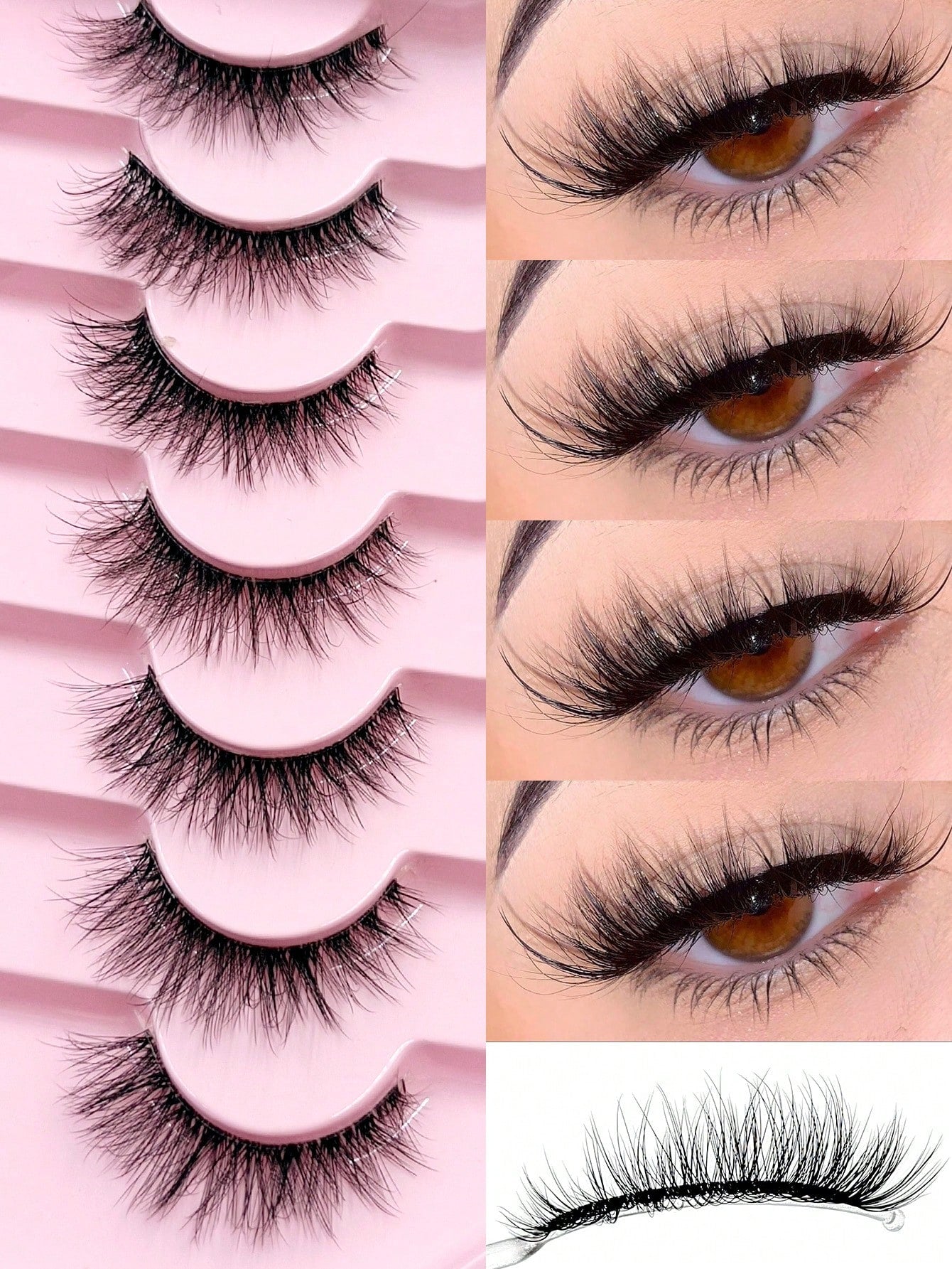 Asiteo 7 Pairs Natural Lightweight False Eyelashes- Lightweight & Reusable, Creates Perfect Voluminous Effect- Transparent Lash Bands, Criss-Cross Design, Essential For Eye Makeup
