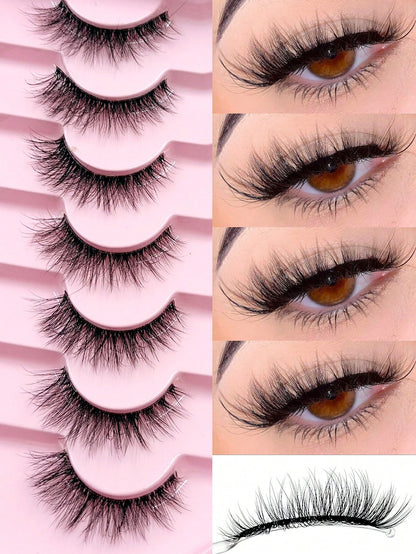 Asiteo 7 Pairs Natural Lightweight False Eyelashes- Lightweight & Reusable, Creates Perfect Voluminous Effect- Transparent Lash Bands, Criss-Cross Design, Essential For Eye Makeup