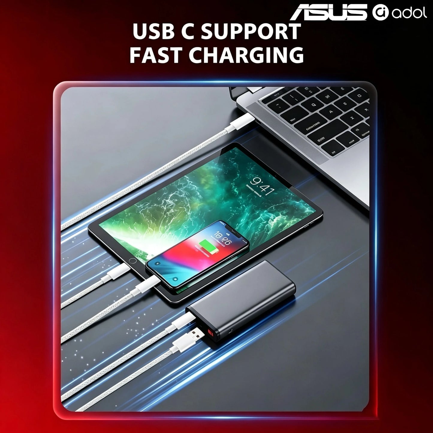 ASUS 3-In-1 Fast Charging Data Cable 1.2m/4ft Multi-Port Charging Cable, Durable Braided Anti-Break, Compatible With IPhone 17 Pro Max, 16 Pro/15/14/13/12 And Other Smartphones, USB-A To Lightning/Typ
