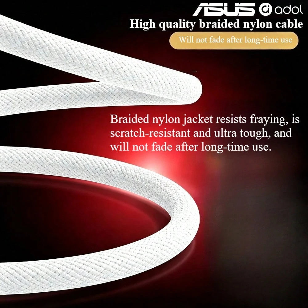 ASUS 3-In-1 Fast Charging Data Cable 1.2m/4ft Multi-Port Charging Cable, Durable Braided Anti-Break, Compatible With IPhone 17 Pro Max, 16 Pro/15/14/13/12 And Other Smartphones, USB-A To Lightning/Typ
