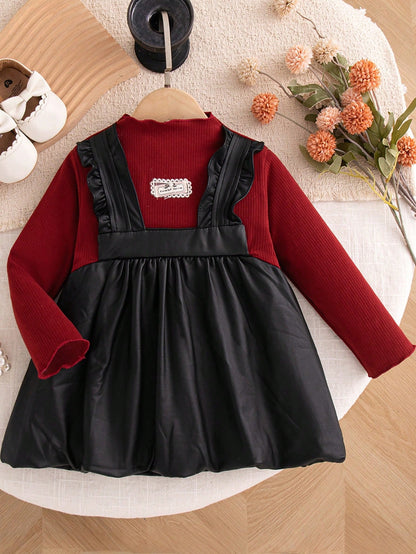 Autumn/Winter Fashion Patchwork Long Sleeve Dress For Baby Girls, Social Gathering, Festival Party, Baby Bud Dress