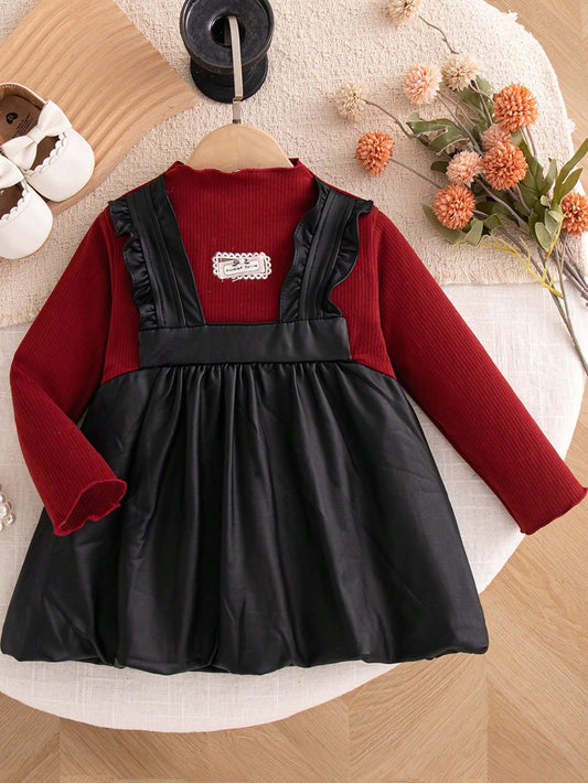 Autumn/Winter Fashion Patchwork Long Sleeve Dress For Baby Girls, Social Gathering, Festival Party, Baby Bud Dress