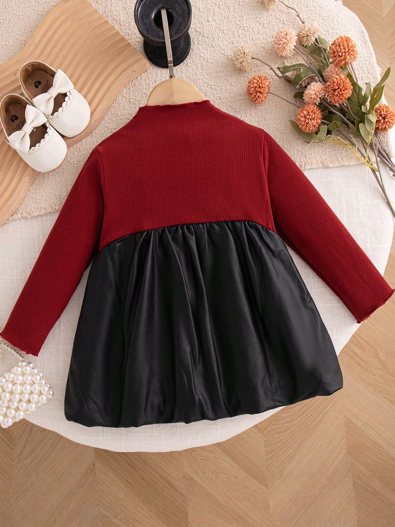 Autumn/Winter Fashion Patchwork Long Sleeve Dress For Baby Girls, Social Gathering, Festival Party, Baby Bud Dress