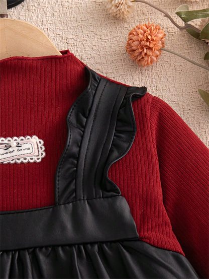 Autumn/Winter Fashion Patchwork Long Sleeve Dress For Baby Girls, Social Gathering, Festival Party, Baby Bud Dress