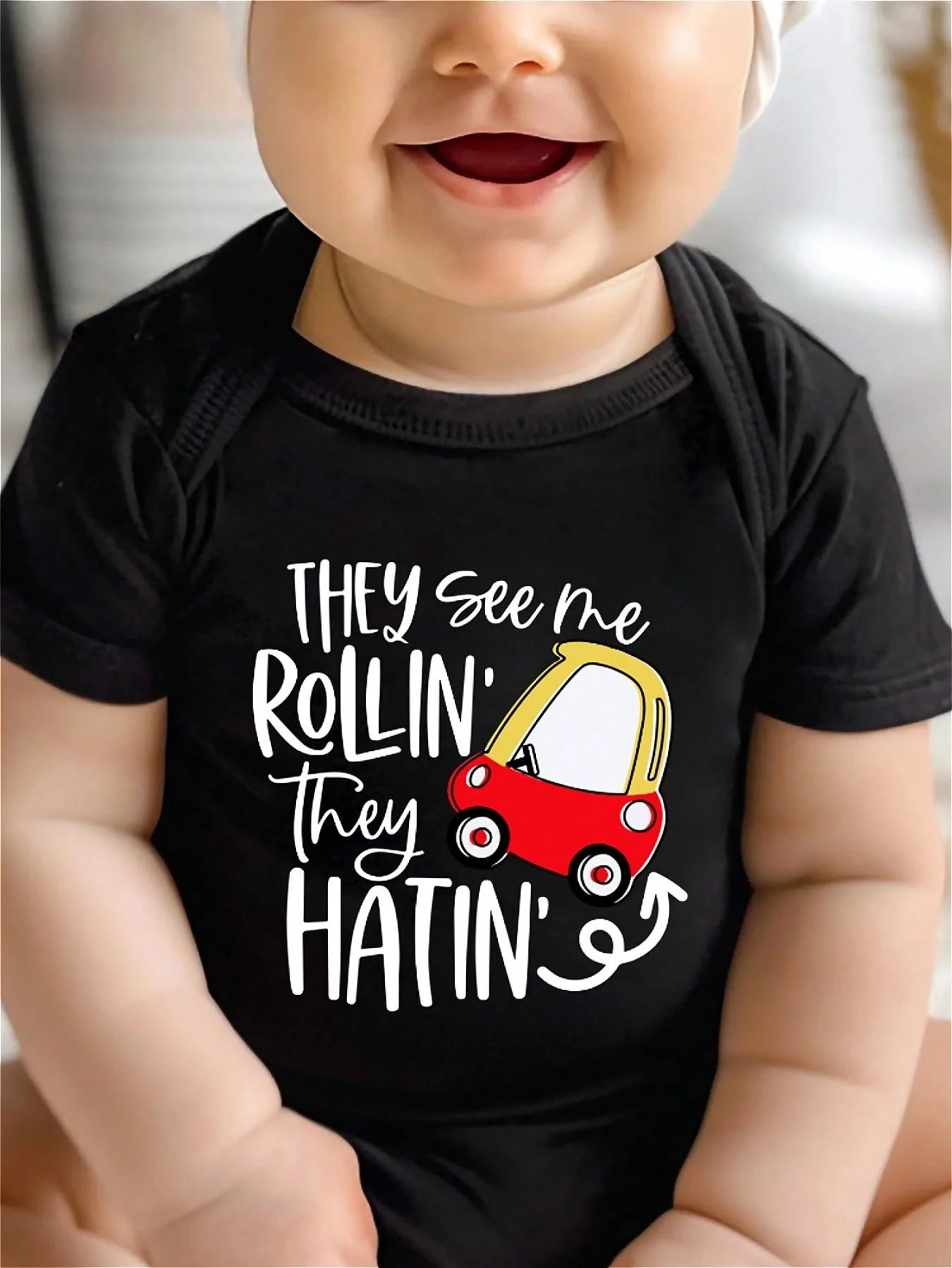 AYJK7 They See Me Rolling Around, They Hate Me, Cars, Comfortable Summer Outdoor Activities, Baby Romper, 100% Cotton Newborn Crawling Clothes, Casual Round Neck Short Sleeved Baby Triangle Jumpsuit