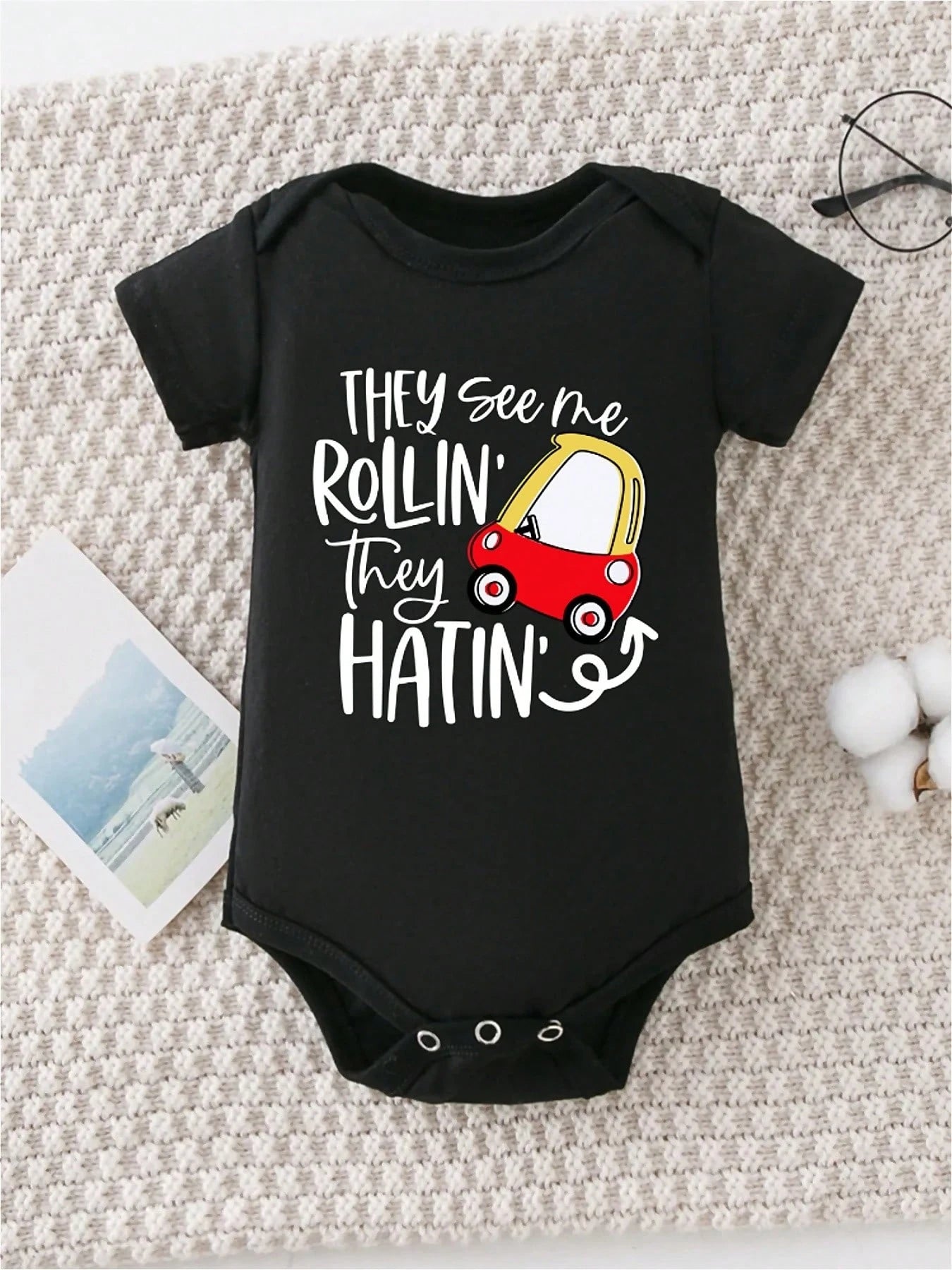 AYJK7 They See Me Rolling Around, They Hate Me, Cars, Comfortable Summer Outdoor Activities, Baby Romper, 100% Cotton Newborn Crawling Clothes, Casual Round Neck Short Sleeved Baby Triangle Jumpsuit