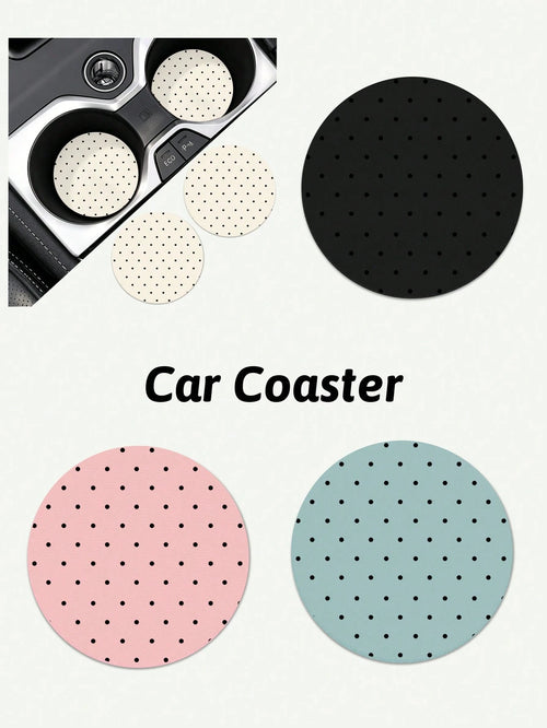 Ayotu 2pcs Minimalist Polka Dot PU Leather Car Cup Holder Coasters, Universal Non-Slip Cup Holder Liners, Geometric Polka Dot Car Interior Accessories, Cute Polka Dot Car Decor, Suitable For Women